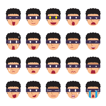 Set of thief faces showing different emotionsのイラスト素材