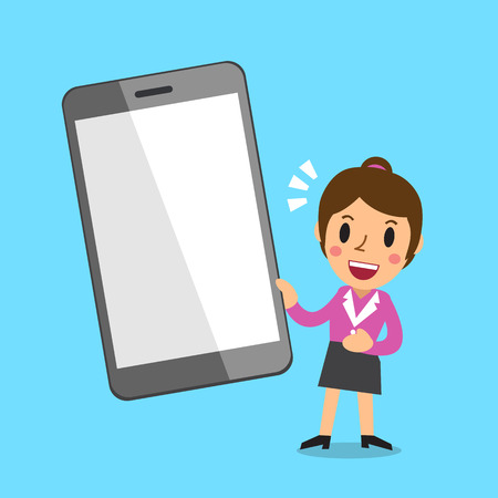 Cartoon businesswoman and big smartphoneのイラスト素材