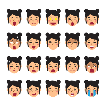 Set of a woman faces showing different emotionsのイラスト素材