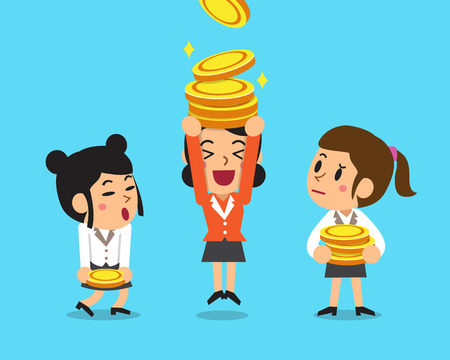 Cartoon businesswomen with money coins.のイラスト素材