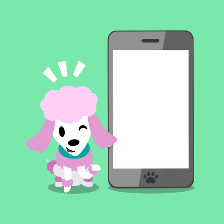 Cartoon character poodle dog and big smartphoneのイラスト素材