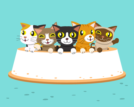 Cartoon cats with large feeding bowlのイラスト素材