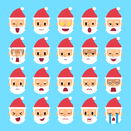 Vector cartoon santa claus faces showing different emotionsのイラスト素材
