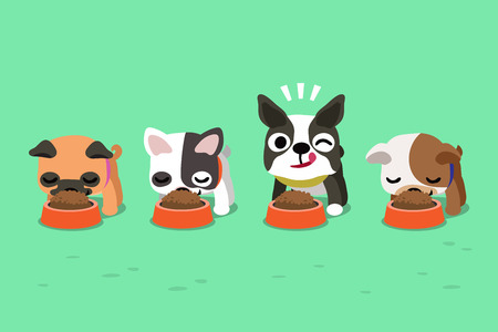Vector cartoon cute dogs with food bowlsのイラスト素材