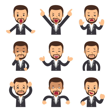 Cartoon set of businessman faces showing different emotionsのイラスト素材