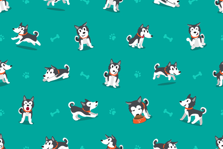 Vector cartoon character siberian husky dog seamless patternのイラスト素材