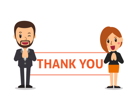 Vector cartoon business people holding thank you signのイラスト素材