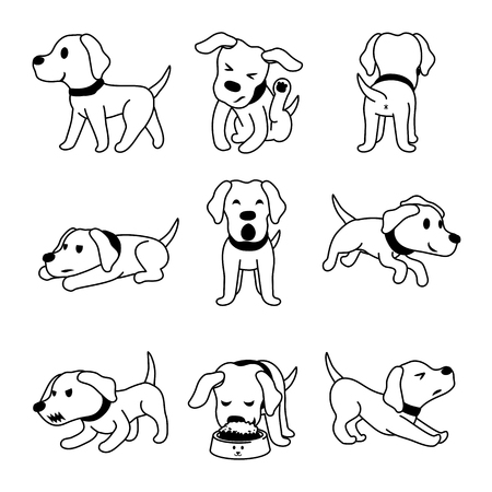 Set of vector cartoon character labrador dog posesのイラスト素材