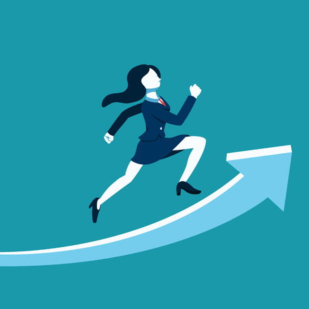 Business concept vector illustration businesswoman running on big arrow signのイラスト素材