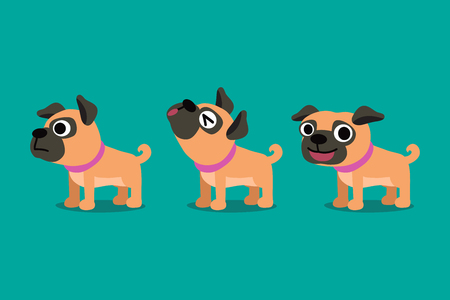 Set of vector cartoon character cute pug dog posesのイラスト素材