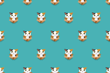 Cat in cardboard box seamless pattern vector cartoon illustrationのイラスト素材