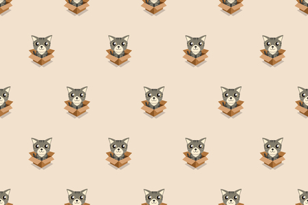 Vector cartoon cat in cardboard box seamless patternのイラスト素材