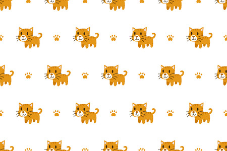 Vector cartoon character cute tabby cat seamless patternのイラスト素材