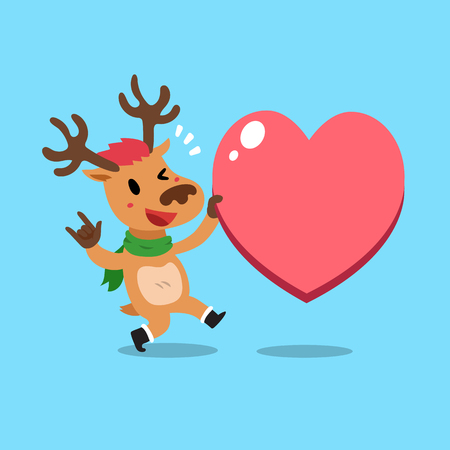 Vector cartoon christmas reindeer with big heart signのイラスト素材
