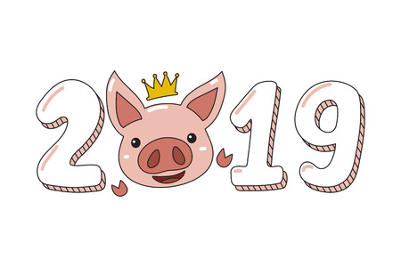 Cartoon happy chinese new year 2019 year of pigのイラスト素材