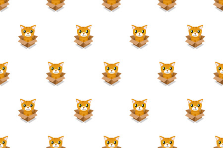 Vector cartoon tabby cat in cardboard box seamless pattern for design.のイラスト素材