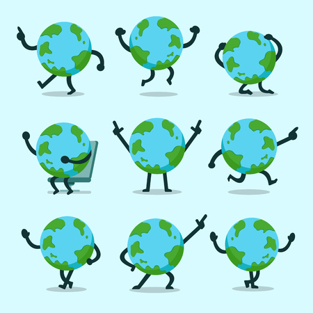 Vector cartoon earth character poses set for design.のイラスト素材