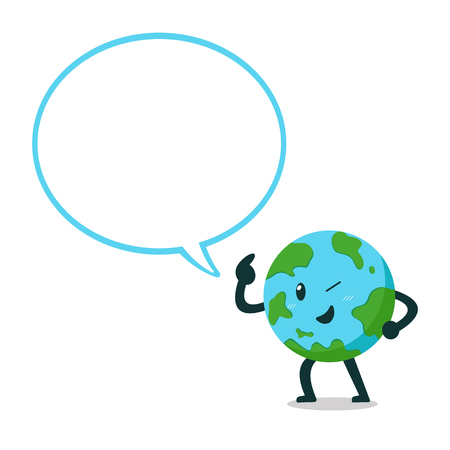Vector cartoon earth character with big speech bubble for design.のイラスト素材