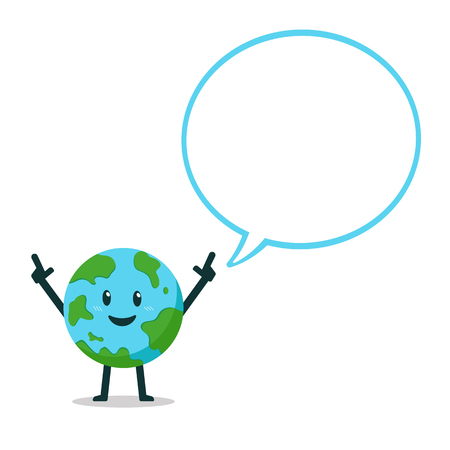 Cartoon earth character with speech bubble for design.のイラスト素材