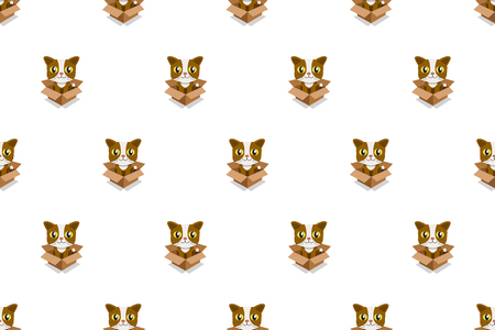 Vector cartoon cat in cardboard box seamless pattern for design.のイラスト素材
