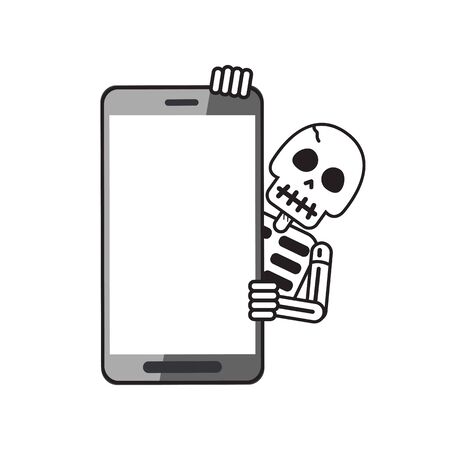 Cartoon vector character skeleton with smartphone for design.のイラスト素材