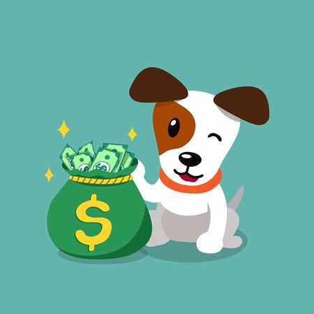 Vector cartoon character jack russell terrier dog with money bag for design.のイラスト素材