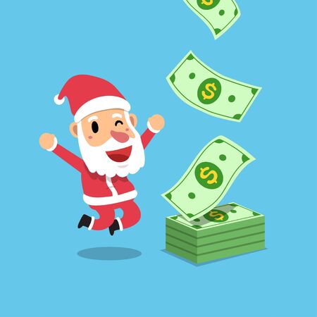 Vector cartoon happy christmas santa claus earning money for design.のイラスト素材