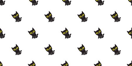 Vector cartoon cute black cat seamless pattern background for design.のイラスト素材