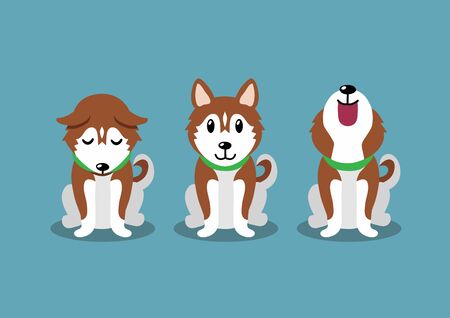 Cartoon character brown siberian husky dog poses for design.のイラスト素材