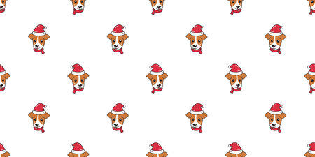 Cartoon cute dog with santa claus christmas hat seamless pattern background for design.のイラスト素材