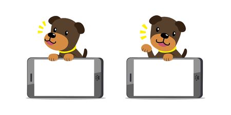 Vector cartoon character brown dog and big smartphone for design.のイラスト素材
