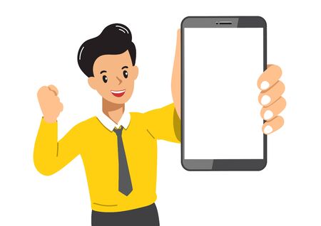 Vector cartoon character businessman with smartphone for design.のイラスト素材