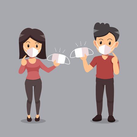 Air pollution concept couple wearing protective face mask for design.のイラスト素材