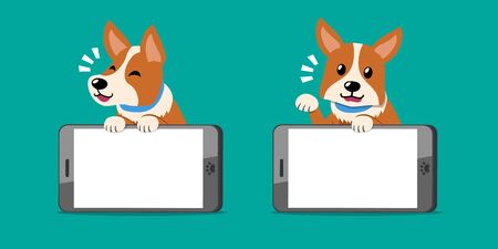 Cartoon character cute corgi dog and smartphones for design.のイラスト素材