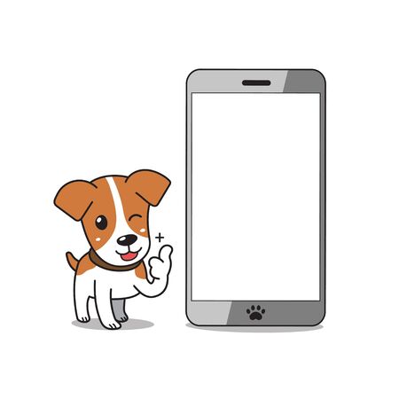 Cartoon vector character cute jack russell terrier dog with smartphone for design.のイラスト素材