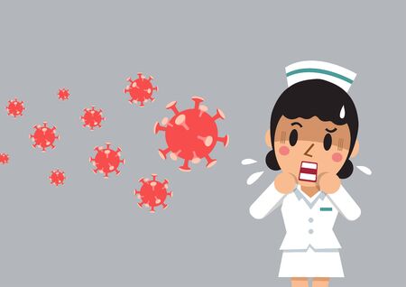 Vector cartoon female nurse is worried about the virus for design.のイラスト素材