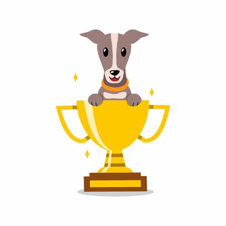 Cartoon character greyhound dog with gold trophy cup award for design.のイラスト素材