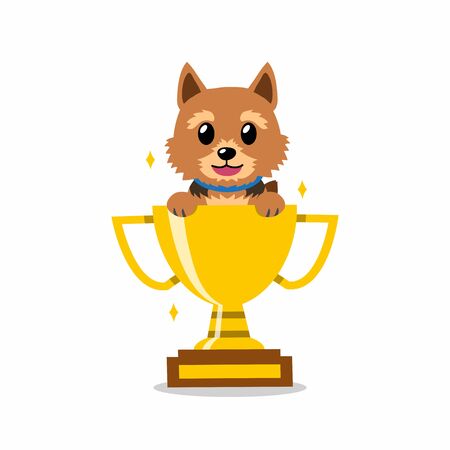 Cartoon character norwich terrier dog with gold trophy cup award for design.のイラスト素材