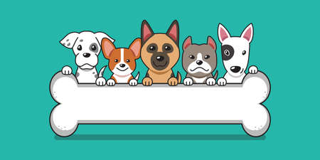 Vector cartoon cute dogs with big bone for design.のイラスト素材