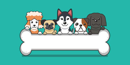 Vector cartoon cute dogs with big bone for design.のイラスト素材