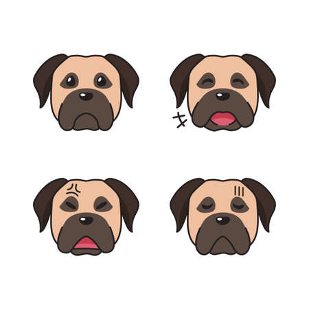 Set of brown dog faces showing different emotions for design.のイラスト素材