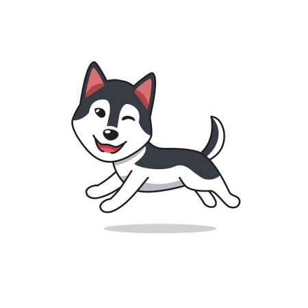 Vector cartoon character happy siberian husky dog running for design.のイラスト素材