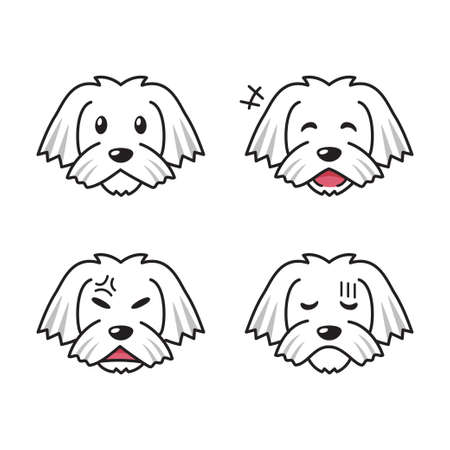 Set of maltese dog faces showing different emotions for design.のイラスト素材