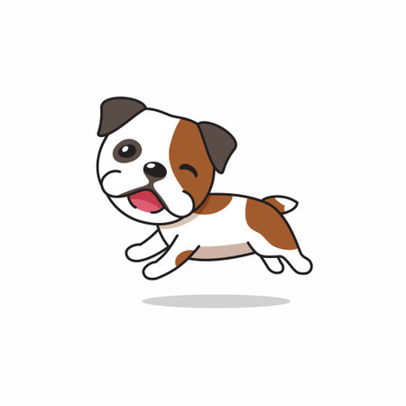 Vector cartoon character happy bulldog running for design.のイラスト素材