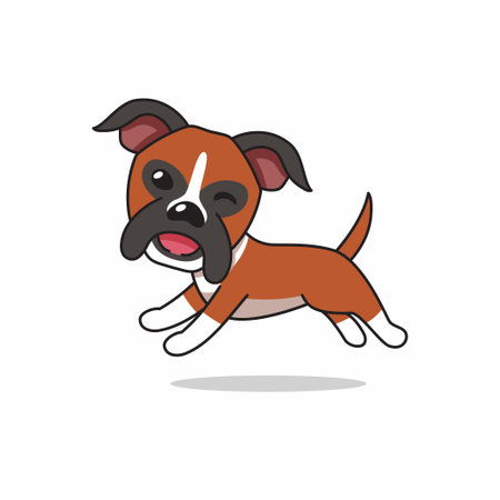 Vector cartoon character happy boxer dog running for design.のイラスト素材