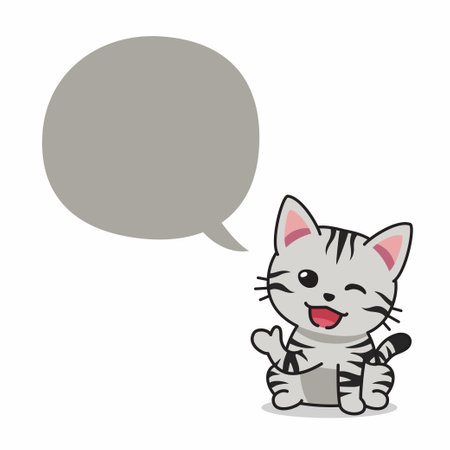 Cartoon character american shorthair cat with speech bubble for design.のイラスト素材