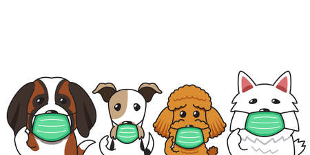 Set of cartoon dogs wearing protective face masks for design.のイラスト素材