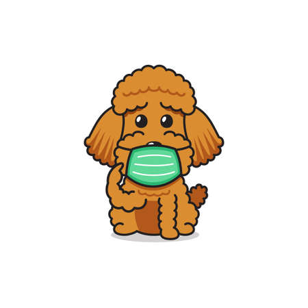 Cartoon character poodle dog wearing protective face mask for design.のイラスト素材