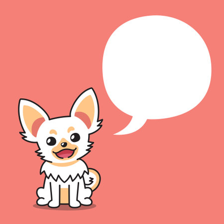 Cartoon character white chihuahua dog with speech bubble for design.のイラスト素材