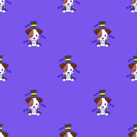 Cartoon jack russell terrier dog with halloween costume seamless pattern background for design.のイラスト素材